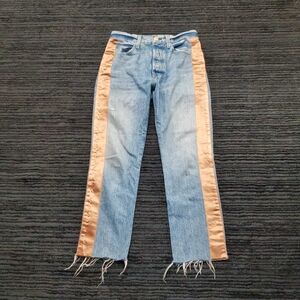 AMO Size 25 Lover boy High Rise Crop Adobe Ribbon Straight Leg Distressed Jeans